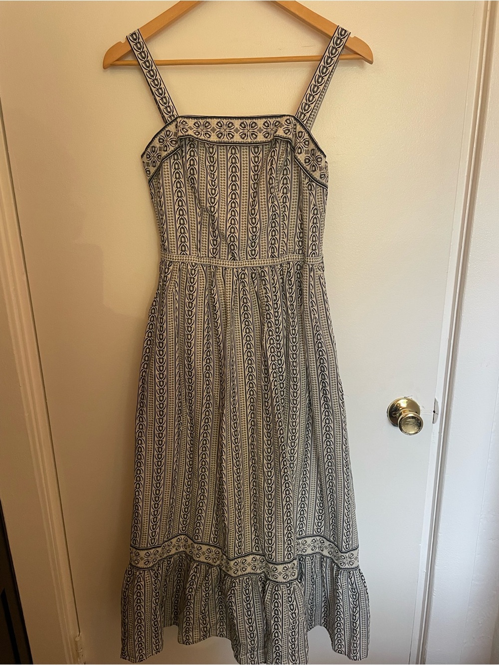 Max Studio Navy and White Striped Midi Dress